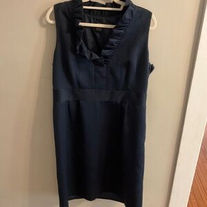 Short, Ruffle Neck Navy Dress - Ann Taylor